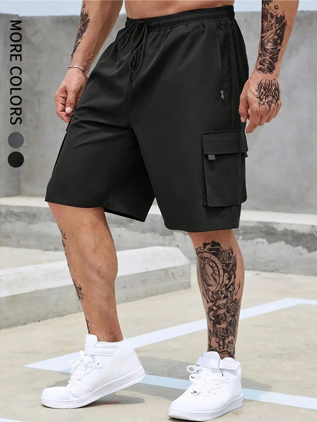 Men's Plain Regular Style Cargo Shorts with Adjustable Drawstrings and Zippers, Casual Shorts, Suitable for Summer Basketball and Beach Vacation, Daily Travel, Fitness and Other Scenes