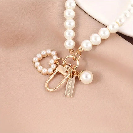 1 Pc Cute Seashell Heart Shape Imitation Pearl Bead Chain Pendant Wristband Phone Chain Keychain Bag Decorative Accessories