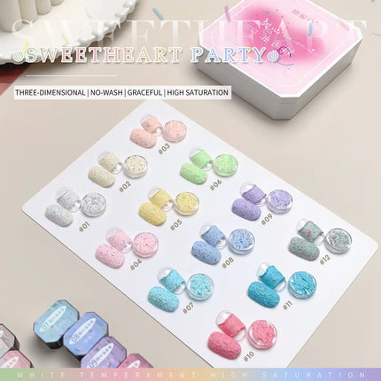 12 Colors Set No-wash Embossed Texture UV Gel Glitter Nail Art Paint Chrome Nail Art Colored Gel Paint
