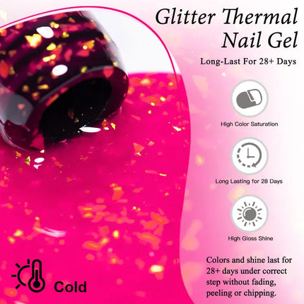 7ml Glitter Thermal Gel Nail Polish Temperature Color Changing Semi Permanent Soak Off Varnish For Manicure Gel Nail Supplies