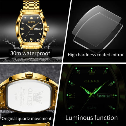 OLEVS 5528 Men's Watches Luxury Tonneau Original Top Brand Quartz Watch for Men Waterproof Luminous Week Date Male Wristwatch
