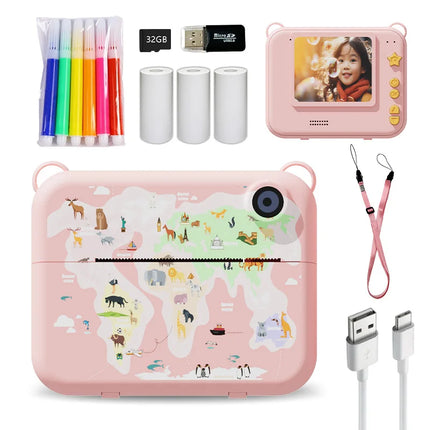 Children's printable camera with 32 GB TF card, photo & video & games, dual cameras, flash, perfect gift for boys and girls