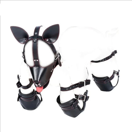 Leather Soft Padded Knee Elbow Pad Dog Paw Crawl Gloves Pup Hood Fetish BDSM Bondage Dog Slave Roleplay Sexy Costume Accessories