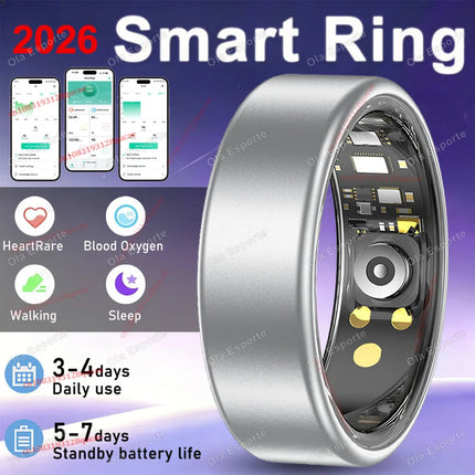 2026 New Smart Ring Heart Rate Blood Pressure Sleep Monitoring Motion Tracking IP68 Waterproof Men Women Smart Ring Holiday Gift