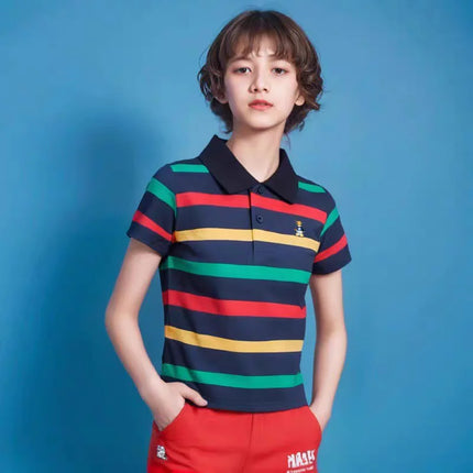 Children's clothing short sleeved T-shirt summer clothes boys and girls striped polo shirt elastic cotton round neck T-shirt 0-1