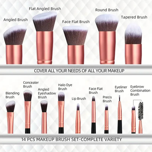 14PCS Makeup Brushes Set Professional Foundation Eye Shadow Concealers Blending Blush Brush Kabuki Soft Fluffy Women Beauty Tool