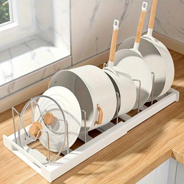Expandable Pot Organizer Rack, Adjustable Divider for Kitchen Cabinet, Multi-Purpose Storage for Pots & Pans