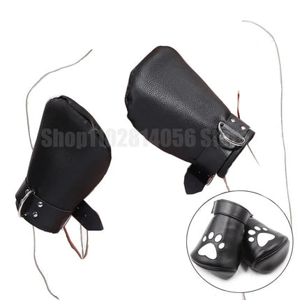 Leather Puppy Play Dog Glove Dog Paw Print Padded Fist Mitt Fetish BDSM Bondage Slave Roleplay Glove with Dog Tail Plug Sex Toys