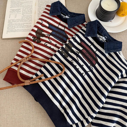 Children Polo Shirts 2025 Autumn Denim Tops for Kids Boys Striped Jumper Cartoon Girls Pullover Toddler Sweatshirts Baby Clothes