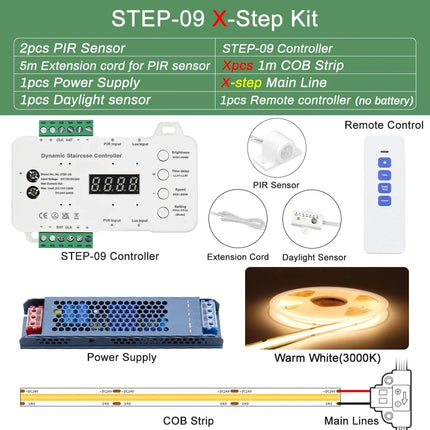 1-40 Steps LED Stair Light Motion Sensor Stairs Lighting With 2 PIR Sensor Staircase Lights COB LED Strip Stair Kit Step Light