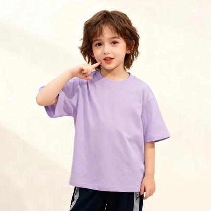 Kids Loose Short-sleeved T-shirt Summer New Pure Cotton Round Neck Boys Girls Solid Color Tee Teen Girl Clothes 12-14 Years