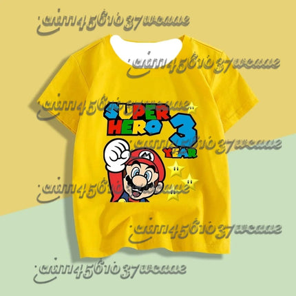 Super Mario Bros Pure T-shirts Anime Birthday Numbers 1-9 Cute Casual Family Matching 2026 New Release