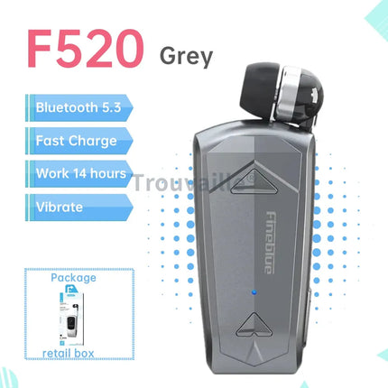 Fineblue F520 Bluetooth Earphones Retractable Auricular Lavalier Clip On Headset For One Ear Hand Free Wireless Lotus Original