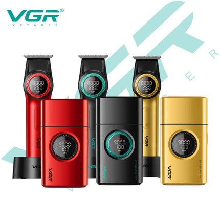 VGR V-977&377 high-end hair trimming two-piece set professional electric push shear men's LED intelligent digital men's shaver