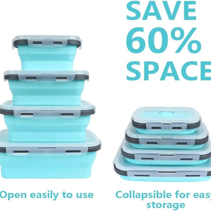4PS Collapsible Food Storage Containers with Lids & Vent,, Kitchen Stacking Silicone Collapsible Meal Prep Container Set for