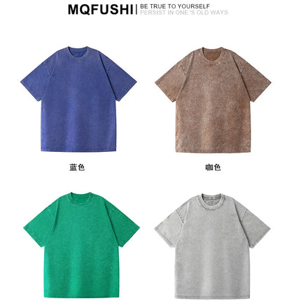 Custom Streetwear Vintage Washed Cotton Tee Oversized T-Shirt Retro Hip Hop Style 100% Cotton Personalized Design Men Clothing