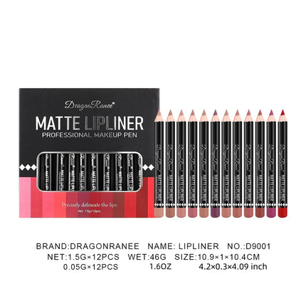 12-Piece Lip Liner Set Velvet Matte Non-Stick Cup Lipstick Waterproof and Sweat-Proof Whitening Autumn and Winter Lip Liner Set