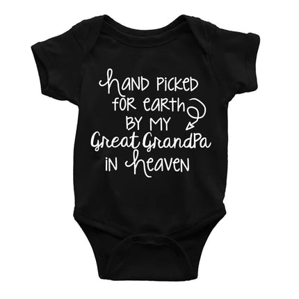 Baby Bodysuit Hand Picked for Earth By My Great Grandpa in Heaven Printed Newborn Romper Infant Baby Girl Boy Clothes