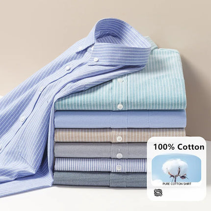 Fashion Men's Oxford Shirt Long Sleeve Spring And Autumn Casual 100% Cotton Stripe Solid Plaid Button Down Business Man Clothing