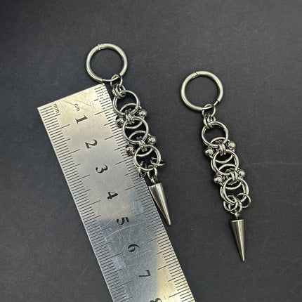 Gothic Punk Handmade Stainless Steel Spike Hoop Earrings for Women Grunge Y2K Byzantine Chainmail Chain Dangle Earrings
