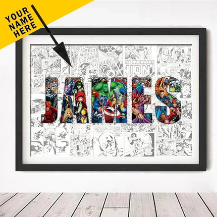 Personalised Custom NAME Word Art Print Marvel Superhero Character Posters Avenger Canvas Painting Wall Art Customize Home Decor