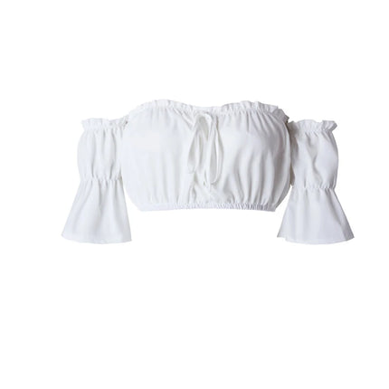 Women's Crop Tops 2024 Summer Lantern Sleeve Sexy Strapless Beach Tops Plus Size Red Black White Ruched Crop Top