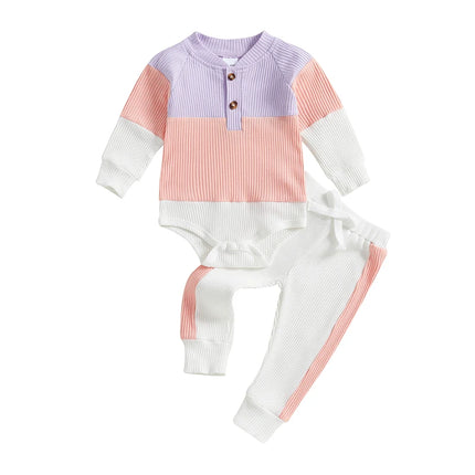Newborn Infant Baby Girl Clothes Ribbed Knitted Long Sleeve Romper Long Pants Stretchy Fall Outfits