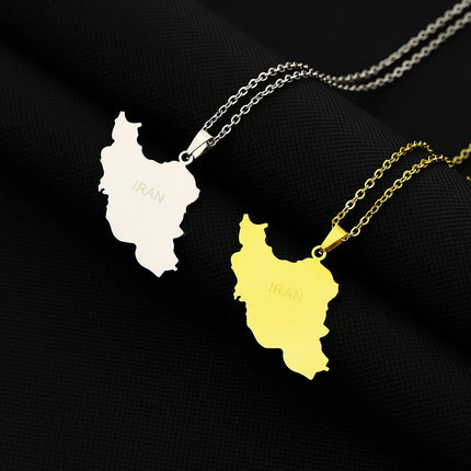 Fashion Islamic Republic of Iran Map City Pendant Necklace Stainless Steel Men Women Maps Jewelry Gift