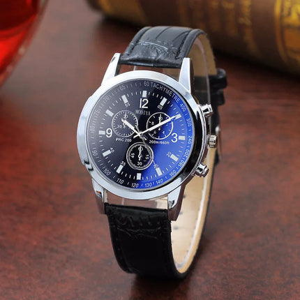 Luxury Blue Ray Glass Watches For Men Neutral Quartz Simulates The Wrist Watch Brand Casual Leather Strap Watches Reloj Hombre