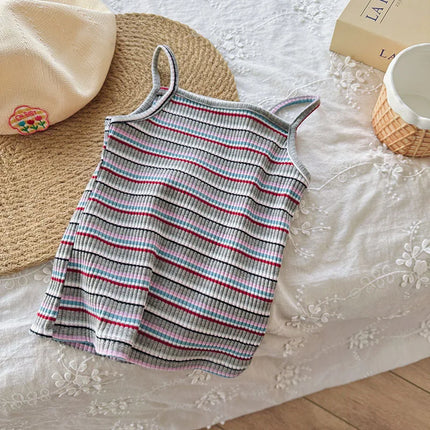 2024 Summer Girls 2-8 Years Casual Stripe Suspender Kids Cotton Sleeveless Shirts