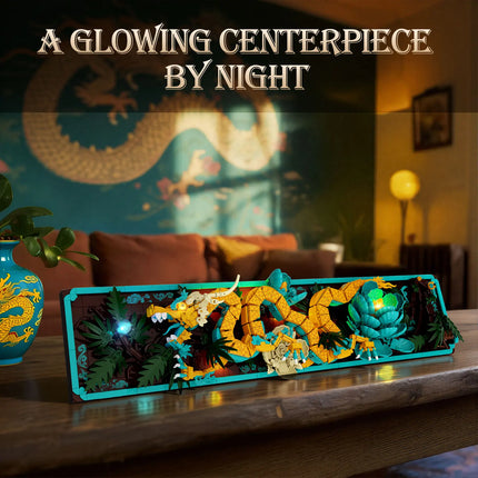 70020 Dragon Pattern Wall Decor with Light, Home Decoration, Building Blocks Toy, MOC Small Particle Assembly Toy, Birthday Gift