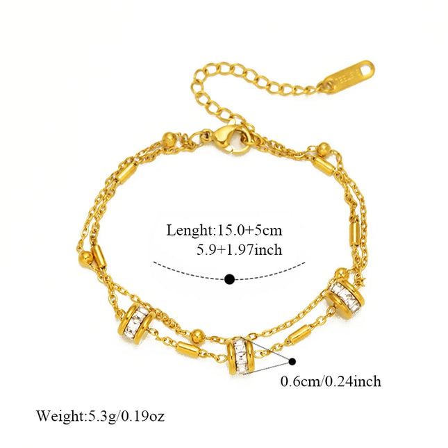 EILIECK 316L Stainless Steel Classical Synthetic Zircon Beaded Bracelet For Women 18K Gold PVD Plated Fashion Jewelry Hand Chain