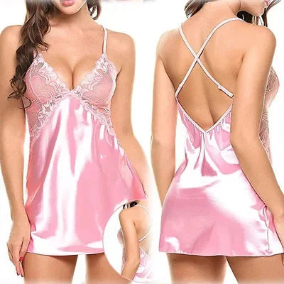 Sexy Sleepwear Deep-V Night Dress Women Nightgown Lace See-Through Nightie Lingerie Sleeveless Mini Dress Exotic Nightdress