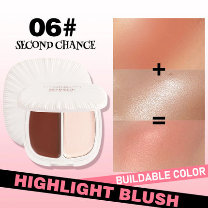 2 In 1 Dream Blush Highlighter Palette Natural Glow Face Contour Long Lasting Luminous Finish Healthy Radiance Duo