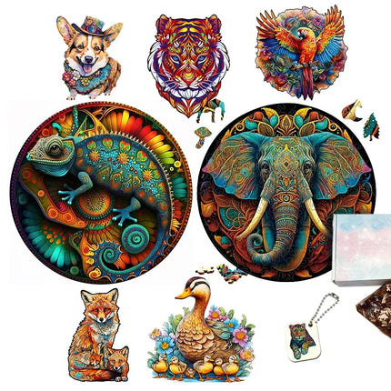 Chameleon Wooden Animal Jigsaw Puzzles for Adults Kids Interactive Games Birthday Gifts 3d Educational Toys Elephant