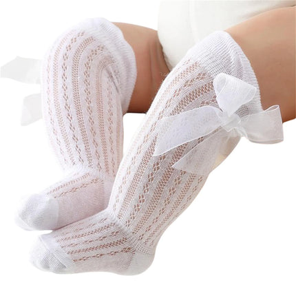 Infant Baby Girls Long Stockings Princess Solid Color Cute Bowknot Breathable Loose Mouth Socks Over-The-Knee Socks 0-24M