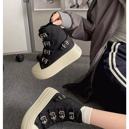 CHABELLA Women's High Top Canvas Shoe Design Buckle Strap Zip Simplicity Female Shoes 2025 High Street Grace Walking Shoes