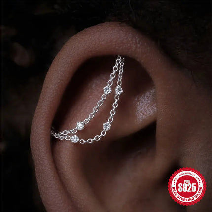 CANNER 1PC 925 Sterling Silver Chain Tassel Piercing Earrings Chain Charm Accessories For Woman Shiny Earring Fine Jewelry Gift