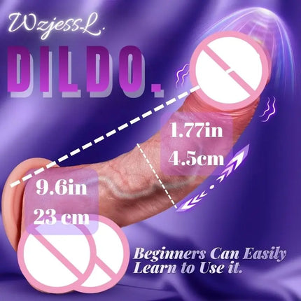9.6 Inch Realistic Thrusting Dildo Vibrator with Heating Suction Cup Silicone Sex Toy 9 Modes for Pleasure