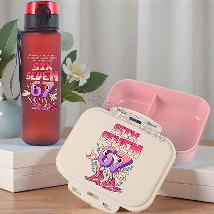 2pcs Steal A Brainrot Bento Lunch Box Water Bottle 67 Six Seven Cartoon Printed Lunch Box Boys School Supplies Children Gifts
