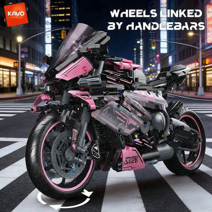 KAVOWORLD 2096PCS Pink Motorcycle Building Blocks Set 1:5 Super Motorbike Model Kit Technical Racing STEM Assembled Toys Gifts
