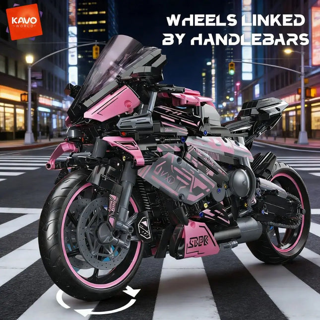 KAVOWORLD 2096PCS Pink Motorcycle Building Blocks Set 1:5 Super Motorbike Model Kit Technical Racing STEM Assembled Toys Gifts