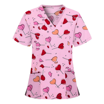 Womens T-Shirts Medical Nursing Uniform Clinical Uniform Woman V-Neck Short Sleeve T Shirt Tops With Pocket Women's Clothing