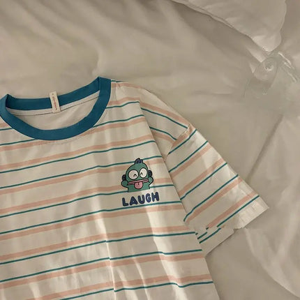 Hangyodon Pajama Cute Cartoon Originality Stripes Comfort T-shirt Shorts Summer New Fashion Delicate Personality Home Suit Set