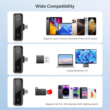 Wireless Lavalier Microphone with Noise Reduction for iPhone Android Phone/Laptop Live Vlog YouTube TikTok Audio Video Recording