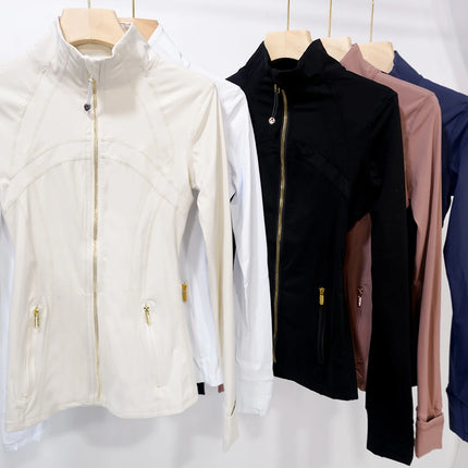 Women Yoga Zip Jacket Slim Fit - Quick Dry Nylon Stand Collar / Veste Yoga Femme Zip Slim - Séchage Rapide Nylon Col Montant
