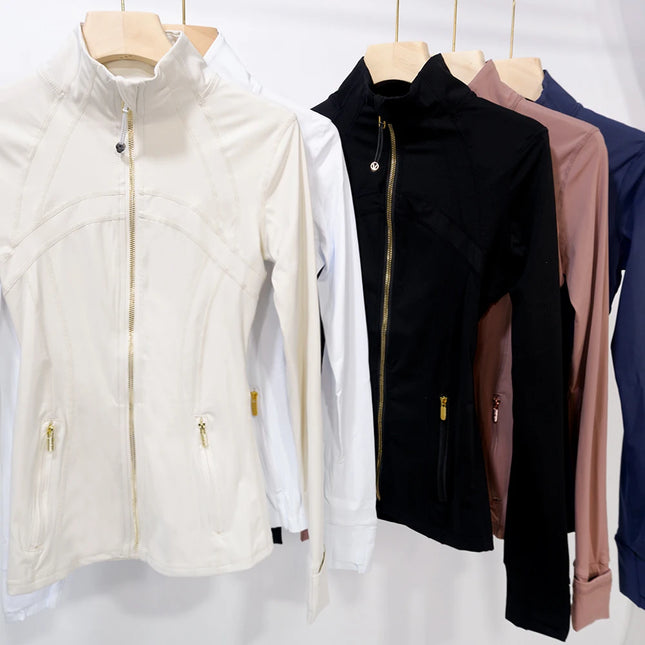 Women Yoga Zip Jacket Slim Fit - Quick Dry Nylon Stand Collar / Veste Yoga Femme Zip Slim - Séchage Rapide Nylon Col Montant