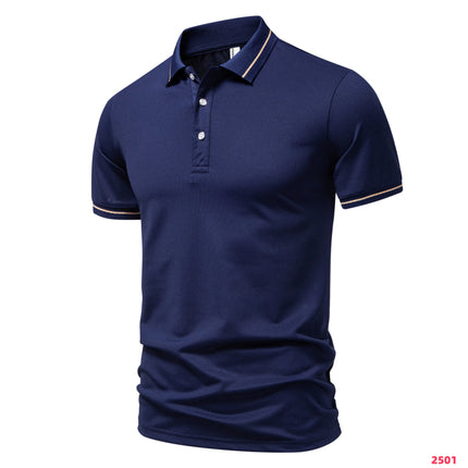 2025Men's casual short sleeved polo shirt, solid color polo shirt, fashionable, business, breathable, comfortable short sleeved