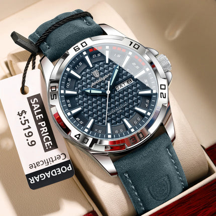 POEDAGAR Original Men's Wristwatch Top Luxury Waterproof Luminous Date Week Watch For Men Quartz Sport Leather Men's Watches Reloj