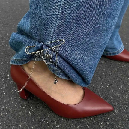 PuRui Trend Creative Silver Color Tassel Pendant Anklet Chain Women Paperclip Foot Ankle Chain with High Heels Accessory Jewelry